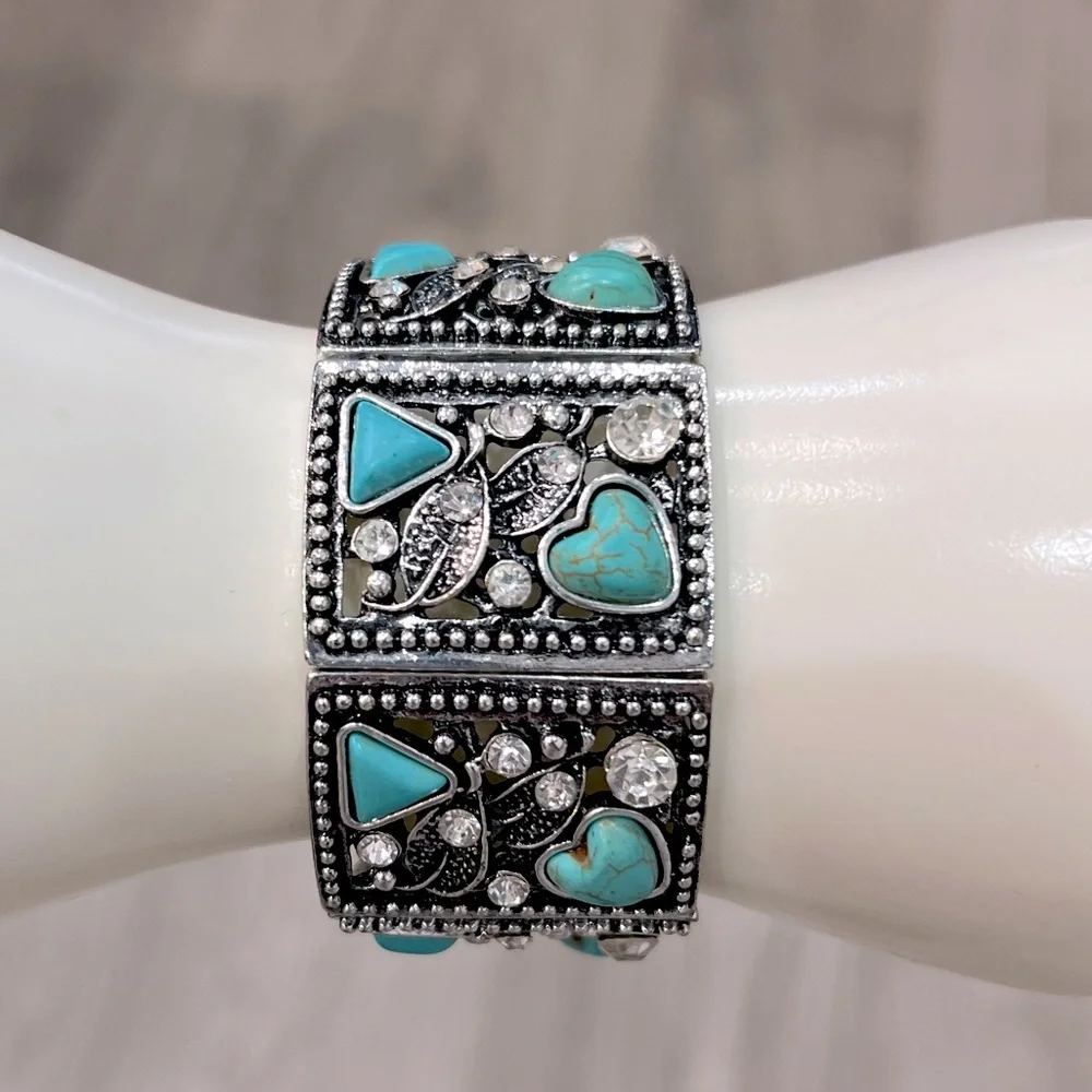 Blue Howlite Austrian Crystal Stretch Bracelet